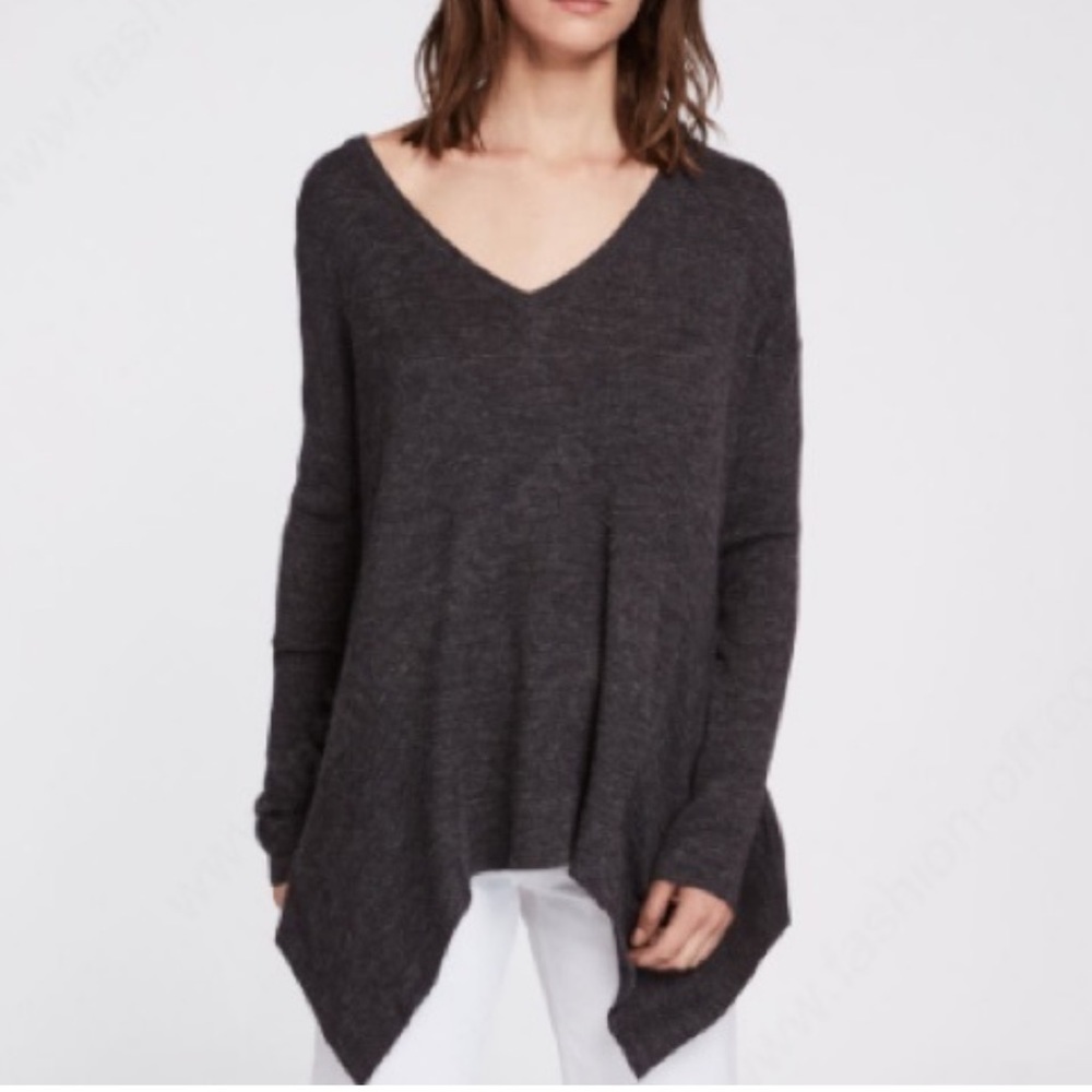 All Saints Dark Gray Kelsey V-Neck Asymmetrical Sweater S